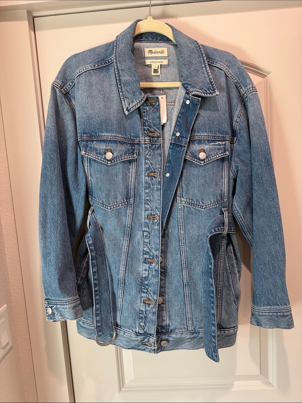 Madewell Light Blue Denim Belted Trucker Jacket